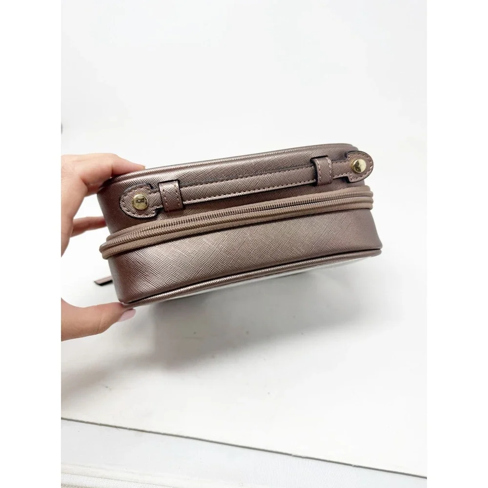 Calpak Small Clear Cosmetics Case In Mocha Makeup Toiletry Travel Bag Dual Zip
